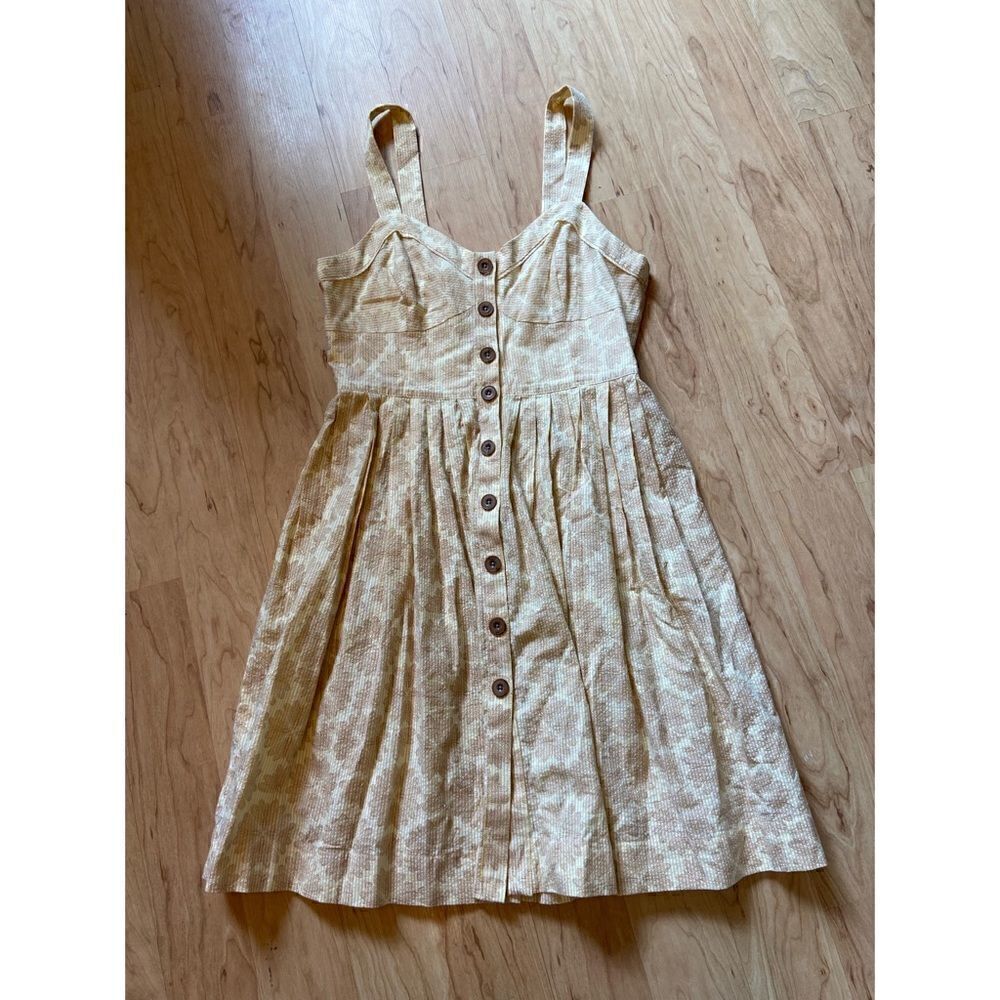 Maeve Anthropologie yellow floral sleeveless button down dress